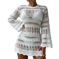 New Beach Cover-Up Hollow Mesh Long Sleeve Sunscreen Shirt Hawaiian Vacation Bikini Cover-Up XL juoda