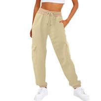 Women's Sweatpants Baggy Casual High Waisted Workout Athletic Bottom Joggers Pants L smėlis