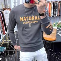 High-End Men's European Sweatshirt: Trendy, Long-Sleeved, Plus Velvet, Spring/Autumn, Thickened Winter Top M (Fit for 45-55 kg) pilka spalva