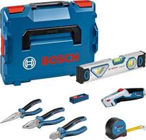 "Bosch Professional Handwerkzeug-Set", 13-teilig (inkl. 2x Zange, 1x frezas, 1x maßband, 1x 25 cm-Wasserwaage, 1x Messer, 10x Ersatzklinge, in L-BOXX)