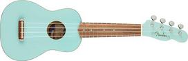 "Fender Venice Soprano Ukulele", riešutmedžio pirštų skydelis, "Daphne Blue", su nemokamomis virtualiomis pamokomis
