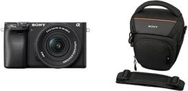 "Sony Alpha 6400" APS-C veidrodinis fotoaparatas su 16-50 mm objektyvu (greitas 0,02 s automatinis fokusavimas su akių aptikimu, 4K vaizdo įrašai ir pasukamas ekranas, skirtas filmuoti) + krepšys