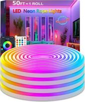 15 m RGB neoninių LED juostų apšvietimas, muzikos sinchronizavimas, 24 V lanksčios juostelės su programėle / nuotoliniu valdymu, tinka miegamojo, kambario ir lauko apdailai