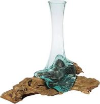 Dekoratyvinė Burl Wood stiklo vaza - 25 cm Teak Root Wood Bali stiklo vaza M
