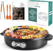 Maisto vakarėlis Karštas puodas ir grilis Elektrinis karštas puodas Elektrinis grilis 2 in 1 Patobulintas nuimamas 220 V 2200 W Stalo grilis Vidinis korėjietiškas BBQ 42 cm Fondue Raclette 8 žmonėms