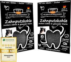 QCHEFS 2 pakuočių dantų šepetėlio medžio anglies milteliai šunims, skirti dantų priežiūrai ir žarnyno sveikatai tuo pačiu metu nuo vėmimo, vidurių pūtimo ir viduriavimo