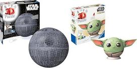 Ravensburger 3D dėlionė 11555 "Žvaigždžių karai" Mirties žvaigždė 540 dalių ir 3D dėlionė 11556 Dėlionės rutulys Grogu su ausimis 72 dalys
