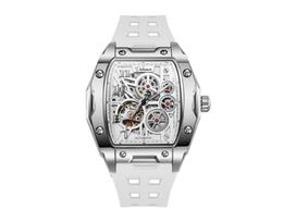 Durhamway Men's Skeleton Tonneau Mechanical Watch - Luminous, Automatic, Fashionable Design white
