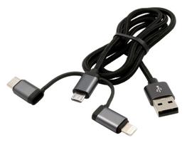 Exsys USB 3-in1 Ladekabel Lightning/C/Micr black umflochtenes Nylon - Kabel - Digital/Daten (EX-K1403-2)
