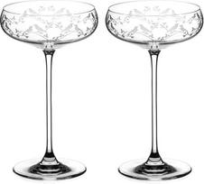 "Diamante Champagne Coupes" kokteilinės lėkštės su "Birdsong" kolekcijos rankomis raižyto krištolo dizainu, 2 vnt.