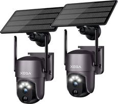 "Xega" dvi pakuotės Saulės stebėjimo kameros Lauko belaidis, Super HD PTZ CCTV kamera WLAN stebėjimo kamera Namų apsauga Spalvotas naktinis matymas PIR Asmens aptikimas Dvipusis garsas