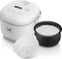 Daugiafunkcinė 350 W elektrinė ryžių viryklė "Bear Rice Cooker Mini", 4 puodeliai (nevirti) su garintuvu, 6 ryžių virimo funkcijos 2-4 žmonėms, balta
