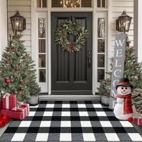FONEYI Buffalo Plaid Lauko kilimas 32 x 48 colių Plaid Non Slip Absorbent Entrance Rug Door Mat Indoor Washable Outdoor Rugs for Multilayer Doormats Porch