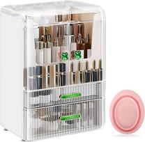 Make Up Organizatorius Kosmetikos saugykla su dangčiu stalčiai Dulkių nepraleidžiantis kosmetikos makiažo organizatorius Grožio dėžutė Didelė didelė talpa miegamojo vonios kambario tualetiniam stalui Balta 3