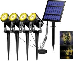 T-SUN saulės sodo žibintas, 4 LED sodo apšvietimas, saulės sodo prožektorius, 3000 K šiltos baltos spalvos, vandeniui atsparus LED saulės žibintas, sodo žibintas, tako žibintas, taškinis apšvietimas