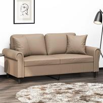 vidaXL Dvivietė sofa su pagalvėlėmis, kapučino, 140cm, dirbtinė oda