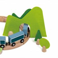 Geležinkelio bėgių traukinys + formų rūšiuoklis medinis Montessori Classic World, 40 vnt.