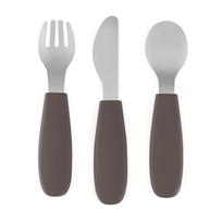 Petite&Mars Take&Match Stainless Steel Cutlery Set stalo įrankiai vaikams Bitter Cocoa 12m+ 3 vnt.