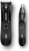 "MANSCAPED® The Perfect Duo 4.0" sudaro "The Lawn Mower® 4.0" vandeniui atsparus elektrinis kirkšnių plaukų kirptuvas ir "The Weed Whacker® 2.0" nosies ir ausų plaukų kirptuvas