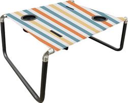 "Neso" nešiojamas paplūdimio stalas su puodelių laikikliais, telefono kišenėmis, lengvas, skirtas piknikams ir parkams (Vintage Stripes)