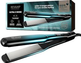 "REVAMP Progloss Ultra X Shine" keraminis tiesintuvas | Plaukų tiesintuvas su plačiomis spyruoklinėmis keraminėmis jonų plokštelėmis, profesionalus ilgų ir storų plaukų tiesinimas ir garbanojimas, itin greitas kaitinimas