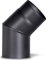 FIREFIX R120/B4O 2 mm storio plieninė dūmtraukio vamzdžio alkūnė 120 mm skersmens, skirta krosnims ir židiniams "Senotherm", juoda, 45 laipsnių, be valymo durelių