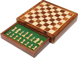 Magnetinis medinis šachmatų žaidimas su stalčiumi, kelioninis šachmatų lentos rinkinys su šachmatų figūrėlių stalčiumi (plokščias 12 x 12 colių)