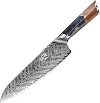MITSUMOTO SAKARI japoniškas peilis 22 cm, profesionalus damaskinis virtuvinis peilis, rankomis kaldintas Santoku virtuvės peilis (palisandro rankena ir išskirtinė medinė dėžutė)