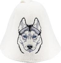 Pirties kepurė "Husky Sauna Hat White" - 100 % organinės vilnos veltinio kepurės - apsaugo galvą nuo karščio - pridedamas angliškas pirties elektroninės knygos vadovas - su siuvinėjimu