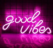 Wanxing Rosa Good Vibes Neon Sign, neoninės sienų apdailos ženklai, tikra akrilo neoninė šviesa, 7,9 x 15,9 colių USB LED neoniniai ženklai miegamajam, namų barui, vestuvių metinėms, gimtadienio dovanai