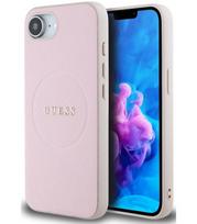 Rožinis dėklas Apple iPhone 16E / 17E telefonui "Guess PU Grained Classic Logo MagSafe Case"