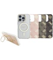 Skaidrus dėklas Apple iPhone 16 Pro telefonui "Guess PC/TPU Electroplated Stand Camera Frame MagSafe Case with Interchangeab