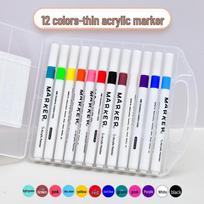 Kids' Acrylic Marker Pen Set - Non-Transparent, Student Watercolor Brushes, Waterproof and Water-Based Colors for Art Painting 12 spalvų spalva