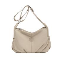 Leisure Simple Women'S Crossbody Bags Nylon Multi Pockets Waterproof Messenger Bag Solid Color Female Shoulder Bag For Outings smėlis