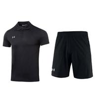Under Armour Vienspalvis Patogus Megztinis Trumpomis Rankovėmis Polo Marškinėliai Elastingas Juosmuo Šortai Laisvalaikio Sportinis Rinkinys Vyriški Rinkiniai Juodas 23500507-001+22500214-001 S