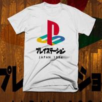 Gamer t-shirt retro Japanese anime cyberpunk Kanji Size S-2XL White tee 3XL brown