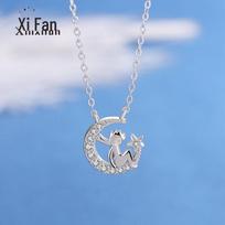 Mažasis princas Sidabrinė žvaigždės ir mėnulio grandinėlė - prabangi raktikaulio papuošalo mergaitėms Rose Gold - 925 Sterling Silver