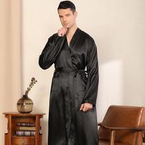 Vyrų vienspalvis kimono chalatas: Lengvas, laisvo kirpimo, ilgomis rankovėmis, blizgus chalatas pavasariui/rudeniui European size XL juoda