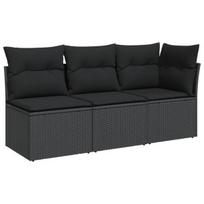 Trivietė sodo sofa，Lauko sofa su pagalvėlėmis, juodos spalvos, poliratanas CFE25263