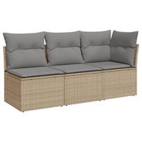 Trivietė sodo sofa，Lauko sofa su pagalvėlėmis, smėlio spalvos, poliratanas CFE22715