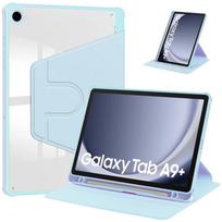 Planšetinio kompiuterio dėklas, skirtas Samsung Tab A9 Plus 11 colių su rašiklio laikikliu 360° besisukantis skaidrus kietas stovas atverčiamas atramos smūgiams atsparus dangtelis Tab A9 Plus 11inch dangaus mėlyna spalva