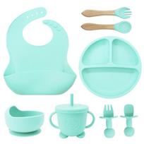 Vaikų silikoninių indų rinkinys mokytis valgyti, treniruočių šakutė, šaukštelis, maisto papildas, siurbtukas, dubenėlis, apsauga nuo kritimo ir nudegimo eight piece set