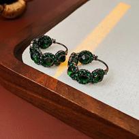 Prancūziški Retro Smaragdo Deimanto Apvalūs Auskarai – Elegantiškas ir Prabangus Dizainas Ear studs žalia