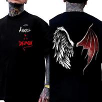 Angelų Demono Sparnų Marškinėliai 100% Medvilnės Dvispusiai Spausdinti Juodi Tamsaus Gatvės Stiliaus U 2XL