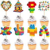 24Pcs Building Block Birthday Party Cupcake Toppers Boy Girl Birthday Party Decorations Brick Themed Building Block Birthday Dec