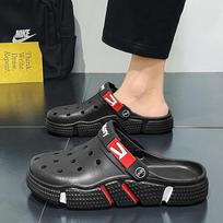 Vyriški didelio dydžio tuščiaviduriai sodo batai - Minkšto paduko kasdieniai sandalai ir šlepetės lauko paplūdimio mados 48 juoda