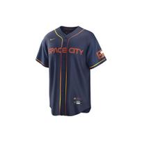 Nike X MLB Replica Beisbolo Marškinėliai Raidės Numerio Logotipo Spaudas V formos iškirptė Vienspalviai Trumpomis Rankovėmis Beisbolo Marškinėliai Vyriški viršutiniai drabužiai Tamsiai Mėlyni T770HUCCHU7-B02 S