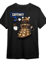 Men’s Doctor Who Dalek Graphic T-Shirt - ''Caffeinate!'' Funny Black Cotton Short 3XL