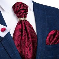 Ascot kaklaraištis vyrams Auksinis kaklaraištis, madinga šilko kaklaraištis rankogalių sąsagų rinkinys vakarėliui dovanoti AS-2017