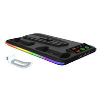 PS5 Slim/PS5 konsolės aušinimo stovas su RGB šviesomis, valdiklių įkrovikliu ir ausinių laikikliu